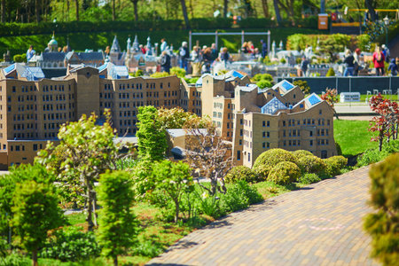 THE HAGUE, THE NETHERLANDS - APRIL 26, 2022: Models of modern Dutch houses at Madurodam miniature park, The Hague, the Netherlands, Hollandのeditorial素材