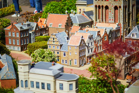 THE HAGUE, THE NETHERLANDS - APRIL 26, 2022: Models of old Dutch houses at Madurodam miniature park, The Hague, the Netherlands, Hollandのeditorial素材