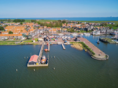 Aerial drone view of picturesque village of Marken, near Volendam, North Holland, the Netherlandsのeditorial素材
