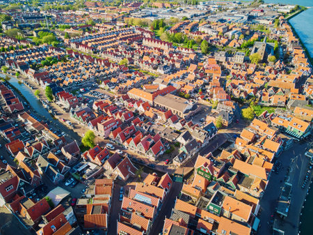 Aerial drone view of picturesque village of Volendam in North Holland, the Netherlandsのeditorial素材