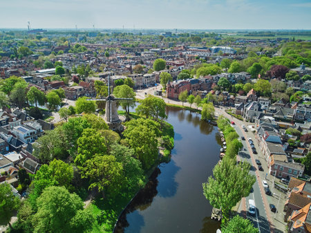 Aerial drone view of the historical center of Alkmaar, North Holland, the Netherlandsのeditorial素材