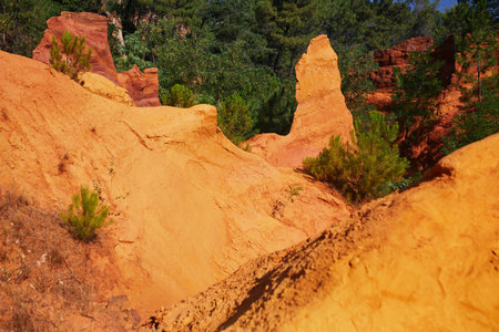 Famous Ochre path (Sentier des Ocres in French) through large ochre deposits in Roussillon, Provence, Franceの写真素材