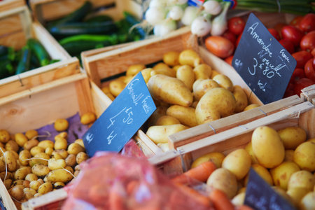 Fresh ripe organic vegetables on farmer market in Cucuron, Provence, Franceの写真素材