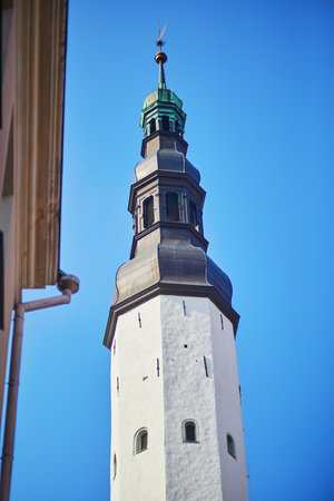 Scenic view of the old town in Tallinn, Estonia. Old Town of Tallinn preserved its Medieval origin, most of the buildings were built during 13-16 centuriesの写真素材