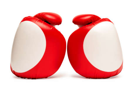 Red and white boxing gloves isolated on whiteの写真素材