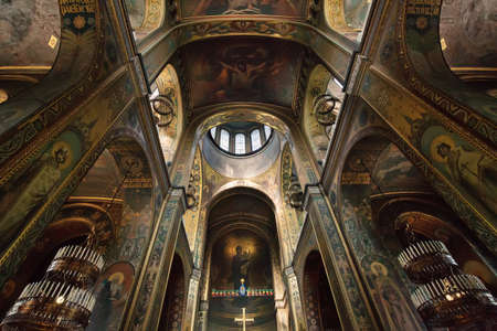 KYIV, UKRAINE - April 26th, 2019: Interior of Volodymyrskyi cathedral, one of the most significant...