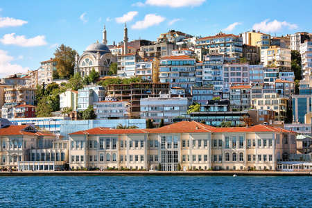 ISTANBUL, TURKEY - October 9th, 2019: Genuine architecture along the banks of Bosphorus, popular travel destination and significant passway between Europe and Asia. Bosphorus cruise.のeditorial素材