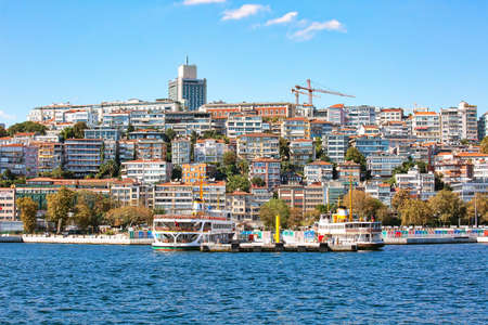 ISTANBUL, TURKEY - October 9th, 2019: Genuine architecture along the banks of Bosphorus, popular travel destination and significant passway between Europe and Asia. Bosphorus cruise.のeditorial素材