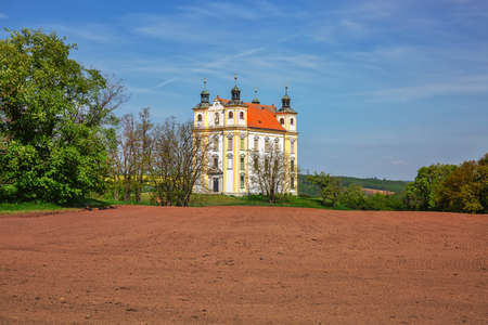 Church by the field, Southern Moravian springtime landscapeの写真素材