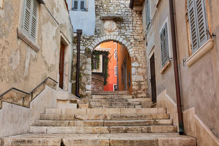 Streets of Rovinj old town, popular travel destination in Croatiaの写真素材