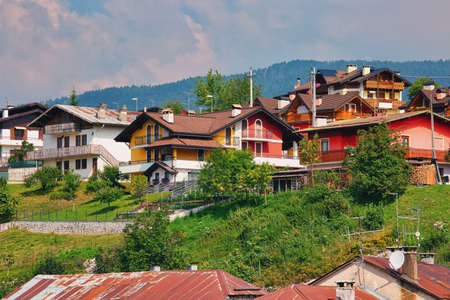 Panoramic view to village in Asiago Plateau, Vicenza, Italy.の写真素材