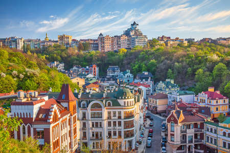 KYIV, UKRAINE - April 24th, 2019: View to Vozdvizhenka residential quarters in the central part of the cityのeditorial素材