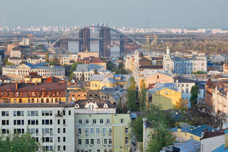 Aerial vew to Podil district of Kiev, Ukraineの写真素材