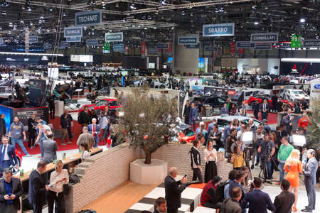 GENEVA, SWITZERLAND - March 7th, 2018: View to exhibition halls of Palexpo during 88th Geneva International Motor Showのeditorial素材