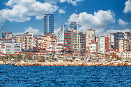 ISTANBUL, TURKEY - October 9th, 2019: Genuine architecture along the banks of Bosphorus, popular travel destination and significant passway between Europe and Asia. Bosphorus cruise.のeditorial素材