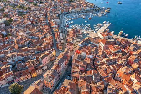 Aerial view to Rovinj old town, popular travel destination in Istria, Croatia.の写真素材