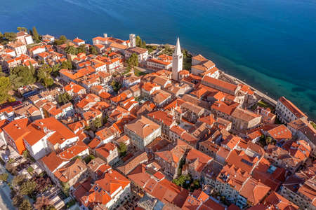 Aerial view to Porec old town, popular travel destination in Istria, Croatiaの写真素材