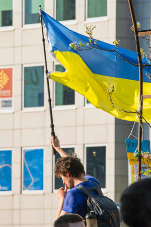 BRUSSELS, BELGIUM - March, 24th, 2022. War in Ukraine: hundreds of supporters of Ukraine gathered in...