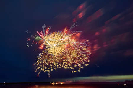 Colorful fireworks on the black sky background