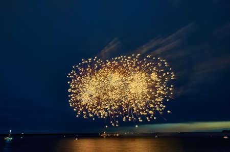 Colorful fireworks on the black sky backgroundの写真素材