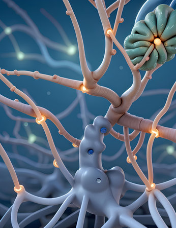 Neuron cell structure, 3d rendering. Computer digital drawing.の素材
