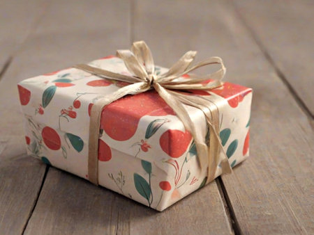 Gift box on a wooden background, close-up, selective focusの素材