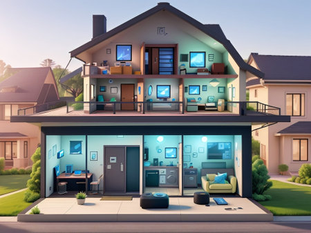 3d rendering of modern cozy house with garage and pool for sale or rentの素材