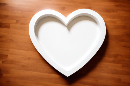 White heart on a wooden background. Valentine's Day. Love.の素材