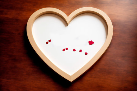 Valentine's day background. Heart shape on wooden background.の素材