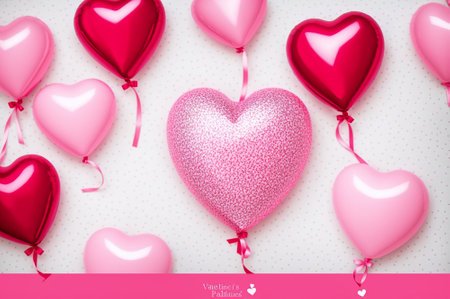 Valentine's day background with heart shaped balloons and ribbonsの素材