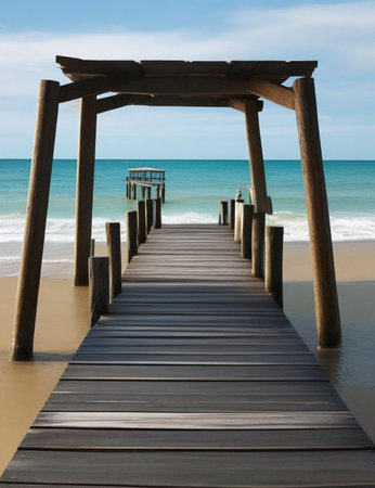 Wooden pier on the beach in Phuket, Thailand.の素材
