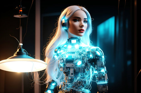 3d rendering of a female cyborg with artificial intelligence concept.の素材