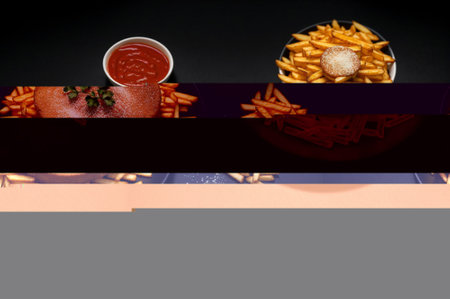 Fast food menu with French fries, ketchup and mayonnaiseの素材