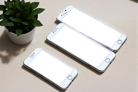 smartphone with blank screen on the table, 3d rendering.の素材