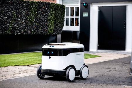 Modern electric car on the street of the city. Concept of ecological transport.の素材