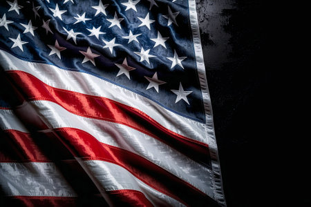 American flag on dark grunge background with copy space for text or imageの素材