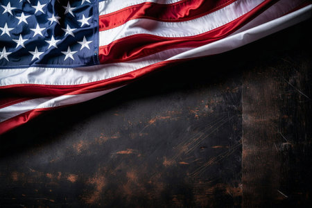 American flag on dark rustic wooden background with copy space for textの素材