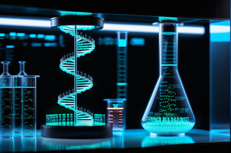 A blue and silver container with a DNA strand inside. The container is shaped like a clock and is illuminated in blue lightの素材