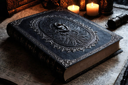 A book with a dark cover and a moon on the front. The book is titled "The Darkest Night"の素材