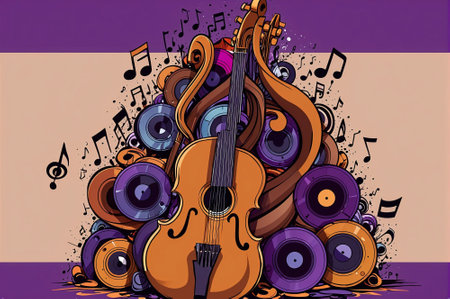 A colorful pattern of musical notes and symbols. Concept of creativity and artistic expressionの素材