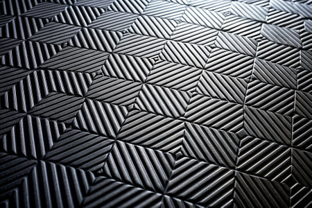A black and white image of a patterned surface with a lot of lines. The image has a modern and sleek feel to itの素材