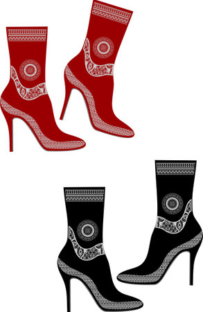 vector illustration of shoes (sneakars and sports) with traditional batik motifs.のイラスト素材