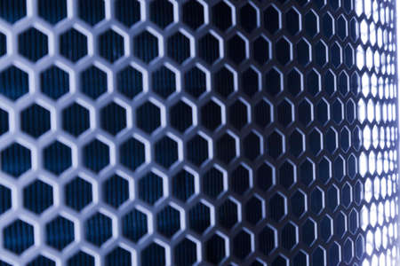 Dark blue Metal Mesh Texure closeup shotの写真素材