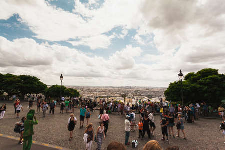 Busy street in Paris overlooking the city