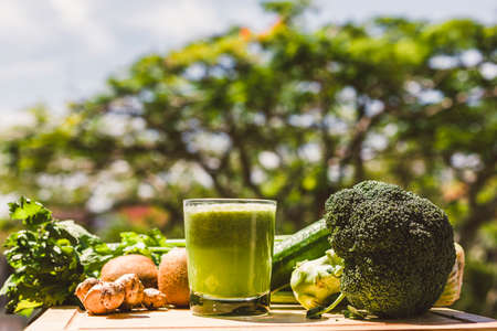 Refreshing green vegetable and fruit juiceの写真素材