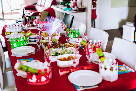 Table set for family Christmas mealの写真素材