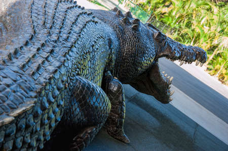 Beautiful statue of a huge crocodile with its mouth open