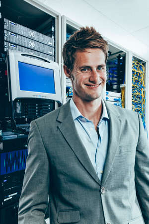 The mainframe and communication racks in datacenter for large organisation