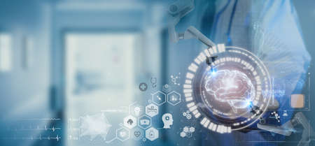 smart medical, health futuristic technology concept, doctor medicine  hud of artificial intelligence...