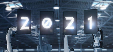 2021 concept. Futuristic technology trend concept smart industry 4.0 robot as artificial...